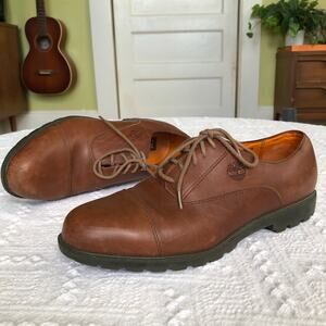 Vintage Timberland Waterproof Brown Leather CapToe Oxford Shoes 9.5 M 90s Preppy